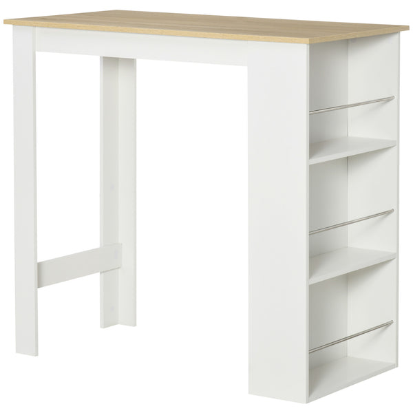 Bar table with 3 storage shelves, white
