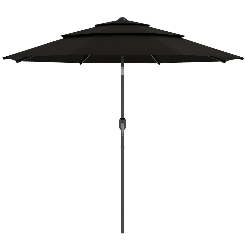 Parasol de terrasse de 9 pieds à 3 niveaux avec bouton-poussoir d'inclinaison, noir