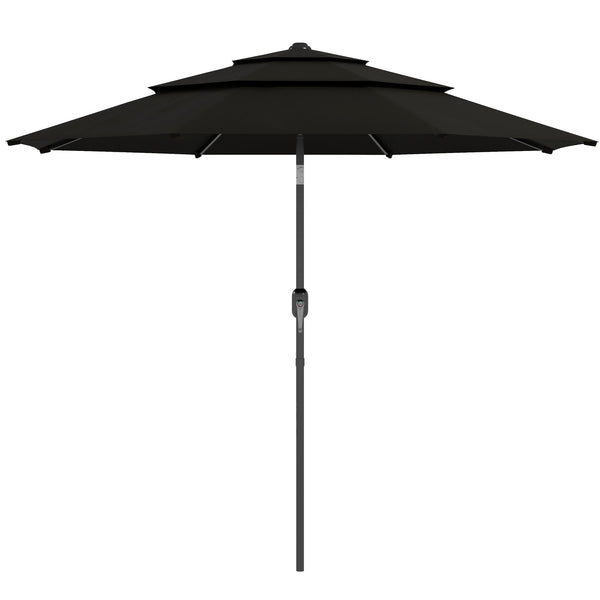 9-foot, 3-tier patio umbrella with push-button tilt, black