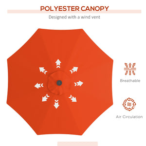 Parasol solaire d'extérieur de 2,7 m avec 24 LED et auvent inclinable, orange