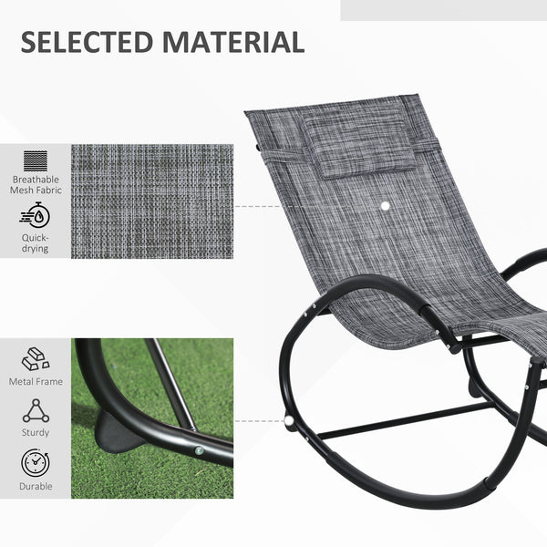 Outdoor Rocking Chair, Patio Zero Gravity Rocker with Mesh Seat and Padded Pillow for Indoor, Garden, Grey