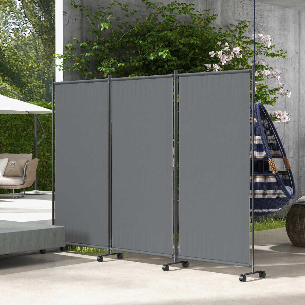 Paravent pliable avec roulettes, gris