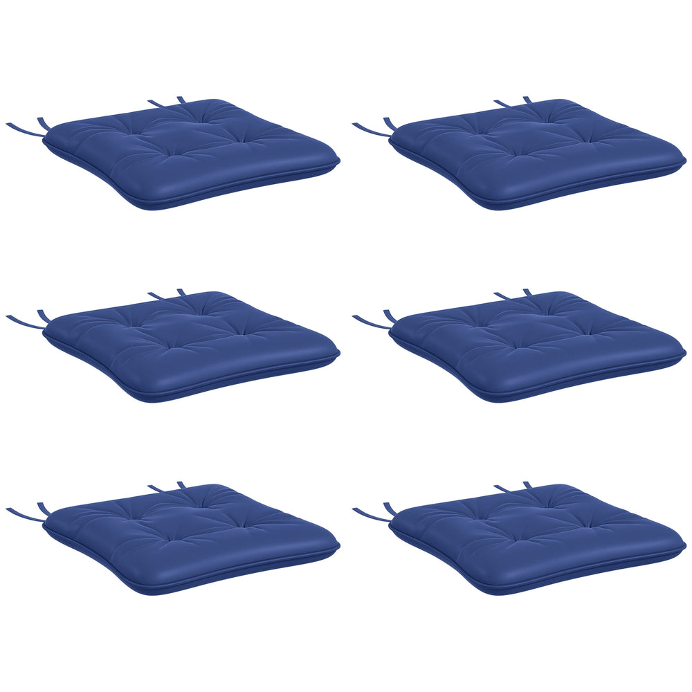 Coussins de rechange bleu foncé, lot de 6 pièces, capitonnés avec attaches, adaptés pour chaise de patio d’extérieur.