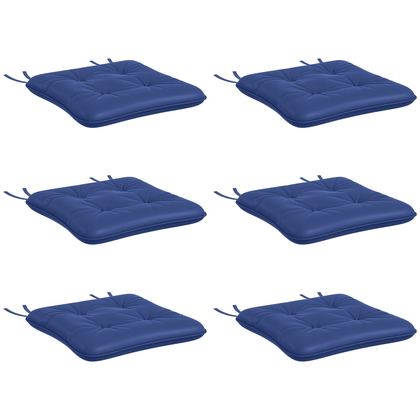 Coussins de rechange 6 pièces, pour chaise de patio d'extérieur avec attaches, capitonnés, bleu foncé