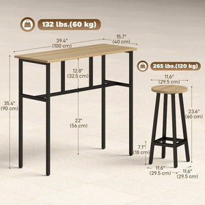 Bar Table Set of 6, Bar Table and Stools for 4, 2 Breakfast Tables and 4 Stools for Living Room, Grey-Brown