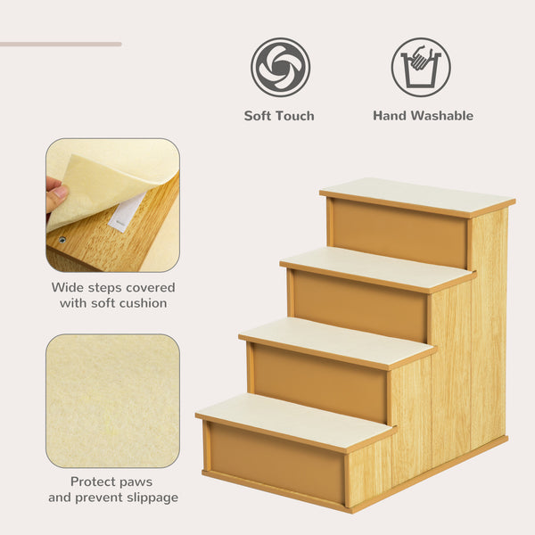 Dog stairs with non-slip covering, natural wood