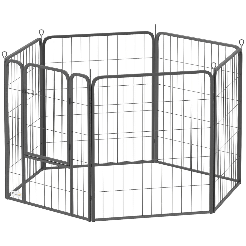 Parc pour chien robuste, 6 panneaux pour extérieur et intérieur avec porte et sangle, hauteur 80 cm, portable et pliable