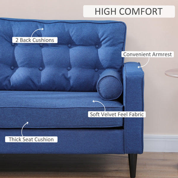 Canapé Mid-Century avec coussin de dossier capitonné, bleu foncé