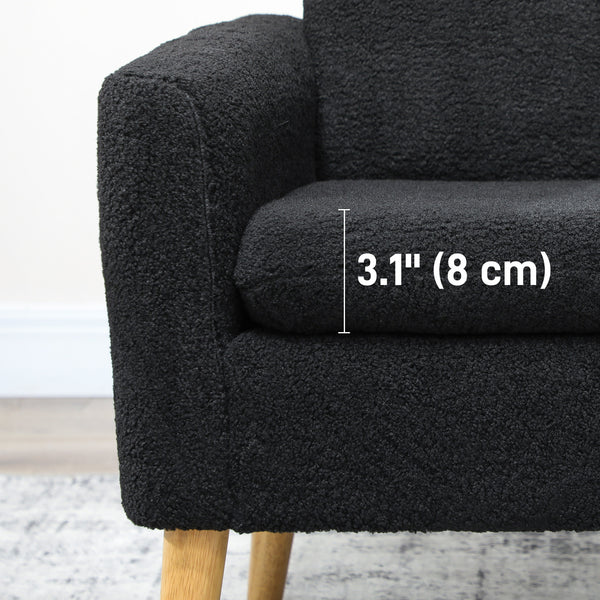 Fauteuil d'appoint en tissu avec pieds en bois et large assise rembourrée, noir