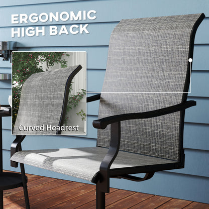 Lot de 2 chaises de salle à manger pivotantes d'extérieur, dossier haut et filet toutes saisons, gris