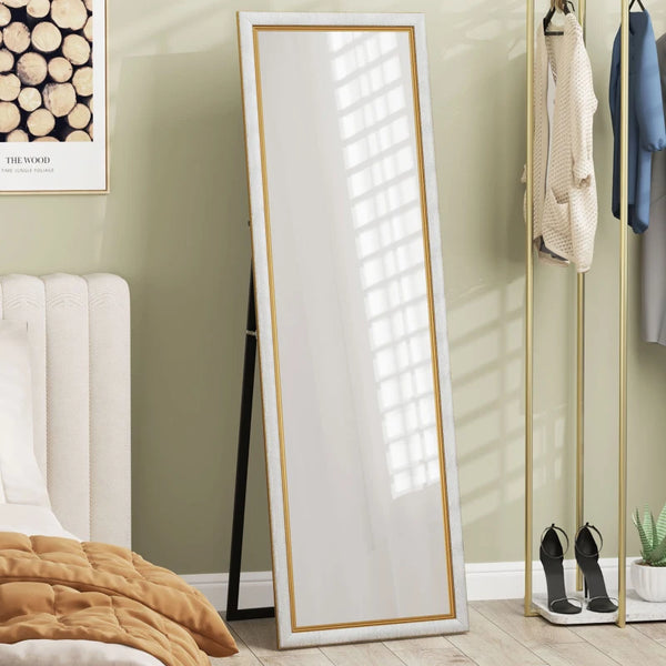 Miroir sur pied à poser ou mural, avec cadre, pour chambre à coucher, argenté