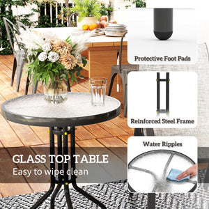 3 Pieces Bistro Set, Small Patio Furniture Set with Stackable Mesh Chairs, Glass Table for Garden, Balcony, Grey