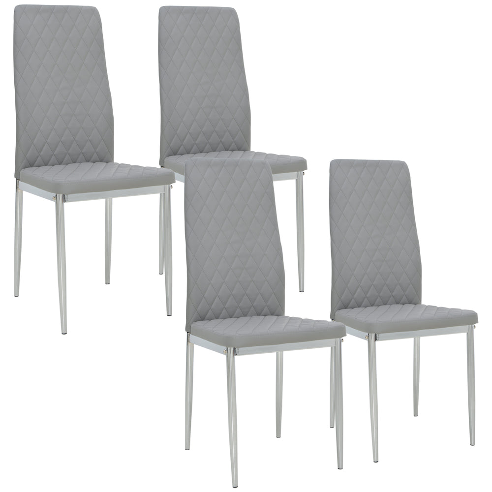 Set of 4 kitchen chairs with faux leather upholstery and steel legs, grey