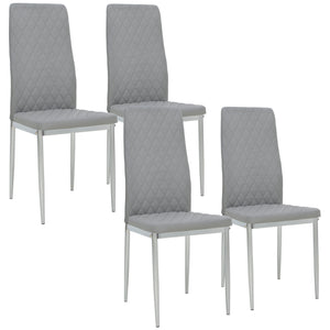 Set of 4 kitchen chairs with faux leather upholstery and steel legs, grey