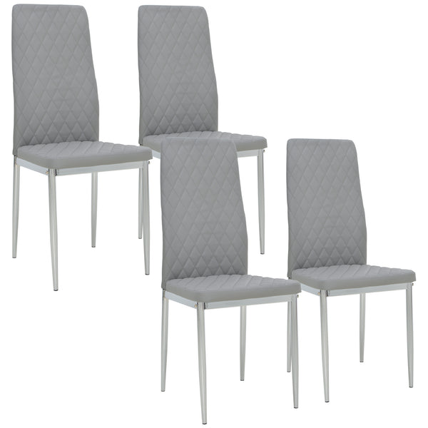 Set of 4 kitchen chairs with faux leather upholstery and steel legs, grey