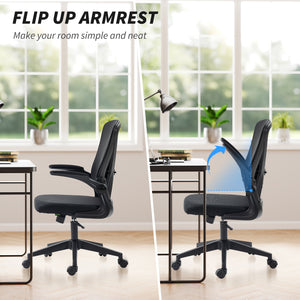 Chaise de bureau en maille, pivotante avec soutien lombaire, hauteur réglable, accoudoirs relevables, noire