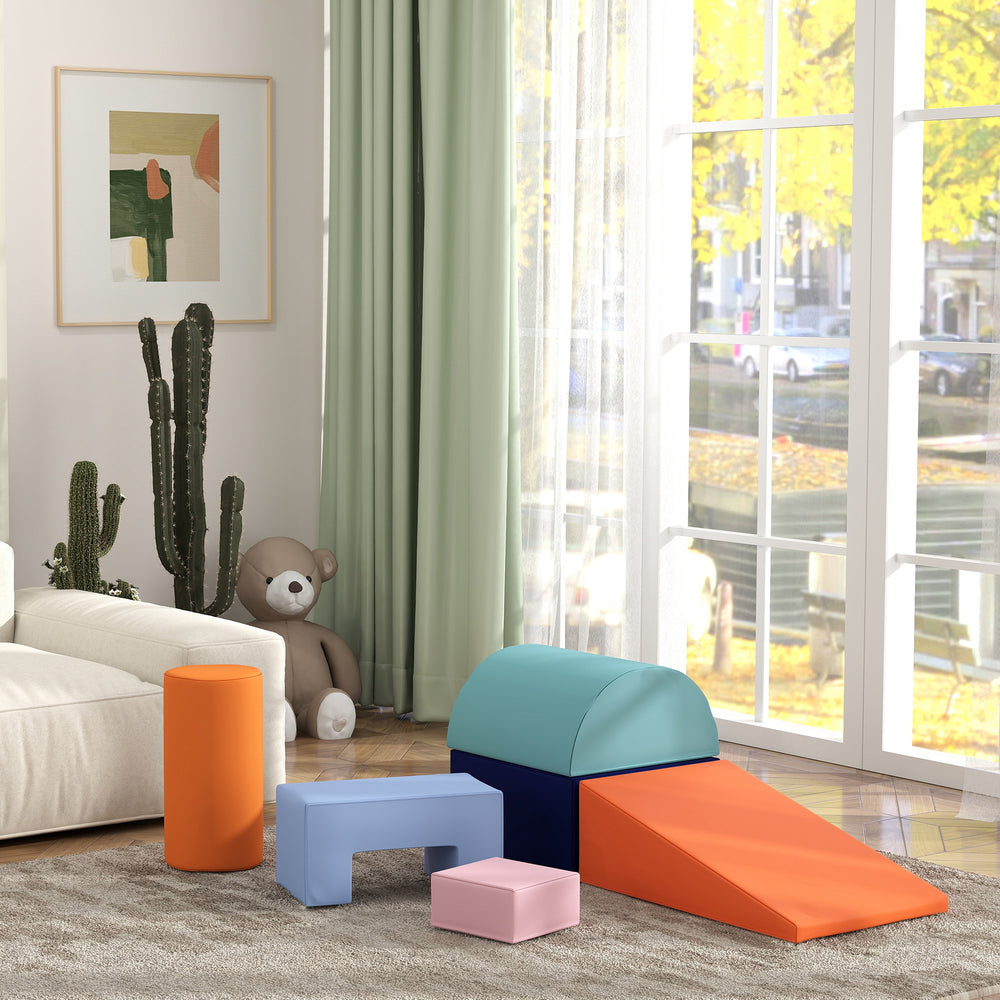 Aire de jeux souple 6 pièces pour enfants, orange et bleu