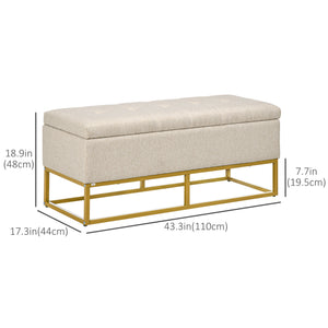 Pouf de rangement avec plateau rabattable rembourré, beige