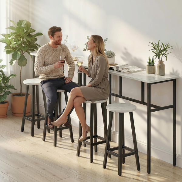 Bar Table Set of 6, Bar Table and Stools for 4, 2 Breakfast Tables and 4 Stools for Living Room, White Marble