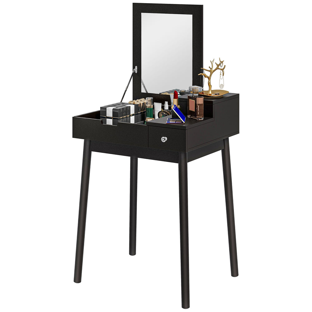 Coiffeuse avec miroir rabattable à 2 tiroirs, noire