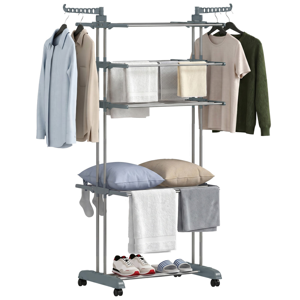 Séchoir à linge pliable à 5 niveaux sur roulettes, gris