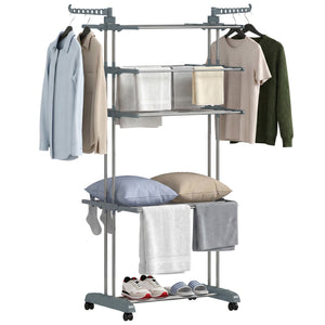 Séchoir à linge pliable à 5 niveaux sur roulettes, gris