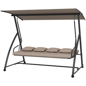 3 Seater Porch Swing Convertible Swing Chair Bed Cushioned Light Brown