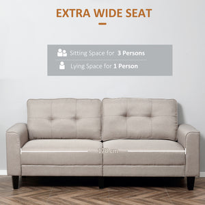3-seater linen sofa with upholstered seat and wooden legs, beige