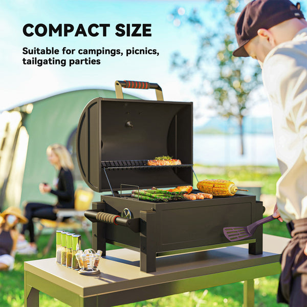 Tabletop Charcoal Smoker, Portable BBQ with Ash Catcher and Thermometer for Backyard, Camping, Picnic, Black