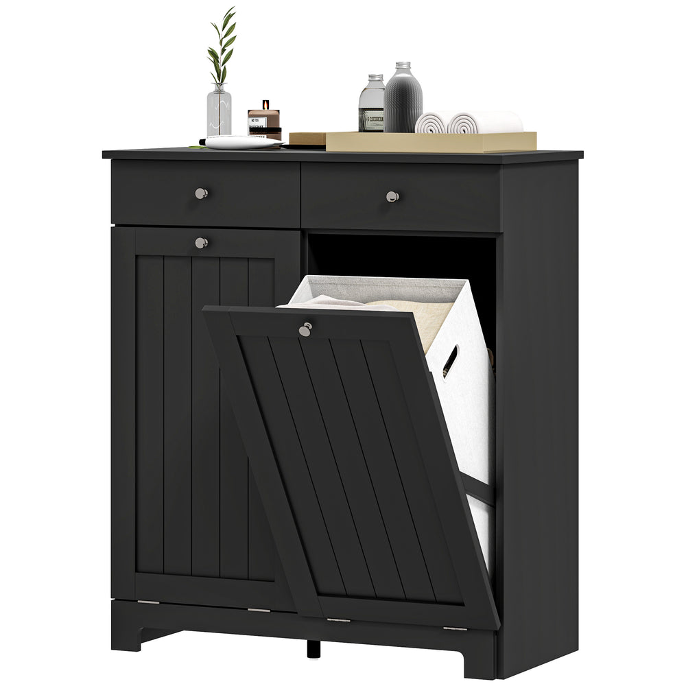Armoire panier à linge basculant avec 2 paniers et 2 tiroirs, noir