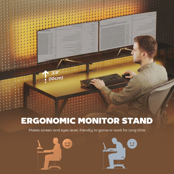 76" Gaming Desk, Reversible Computer Table with RGB Lights, USB Ports, Monitor Stand and 2 Fabric Drawers, Black