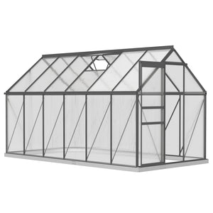 Serre de plain-pied avec aération de toit réglable, base galvanisée, porte coulissante et gouttière, gris anthracite