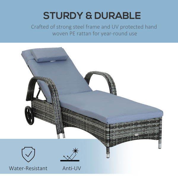 Wicker resin chaise lounge with headrest, heather grey