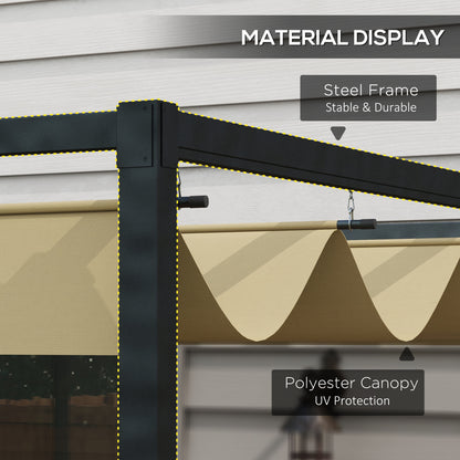 Pergola de patio 10' x 7' avec auvent rétractable, abri solaire extérieur, ombre de jardin, kaki