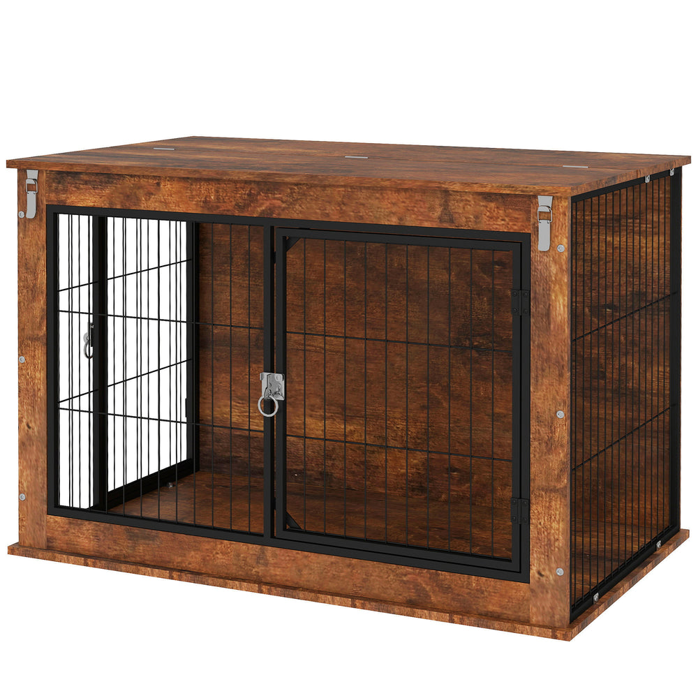 Crate with hinged lid and 2 doors, rustic brown