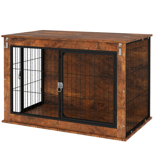 Cage avec couvercle rabattable et 2 portes, marron rustique