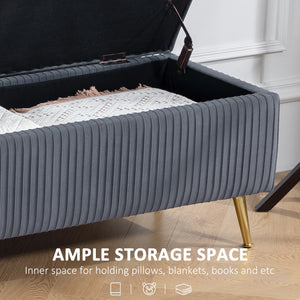 Banc coffre de rangement avec pieds en acier, assise rembourrée et repose-pieds, gris foncé