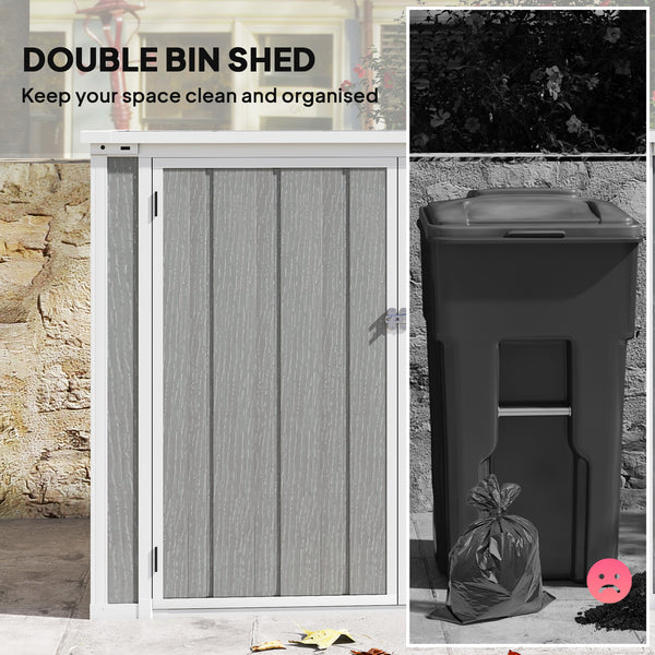 Abri de jardin pour poubelle horizontale extérieure avec couvercle à chaîne, gris