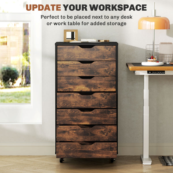 Classeur vertical à 7 tiroirs pour bureau à domicile, 47 x 39 x 90 cm, brun rustique