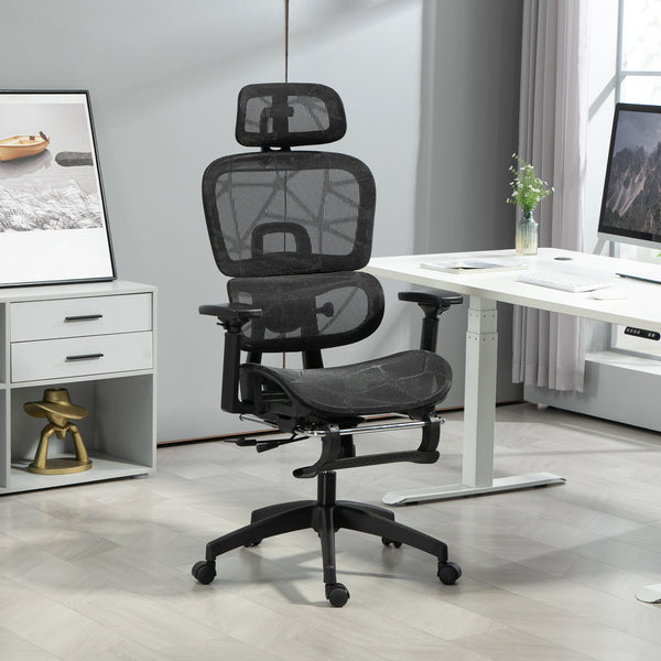 Fauteuil de bureau en maille avec accoudoirs 3D, noir