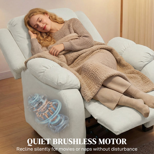 Massage Recliner Chair with Quiet Brushless Motor Pet-Friendly Fabric Power Recliner with 2 Memory Positions Cream White