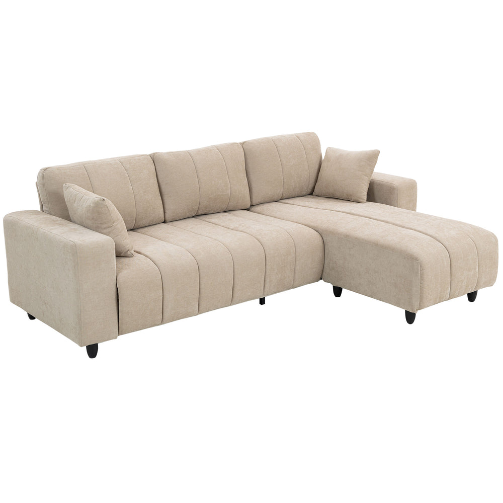 Sectional Sofa with Integrated Seat, 4-Seater L-Shaped Sofa with Reversible Chaise, Spring Cushion, 2 Pillows, Beige