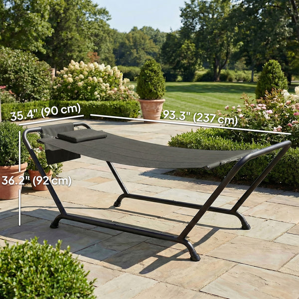 Outdoor Hammock with Stand Heavy Duty Freestanding Nap Bed with Side Pocket Headrest for Yard Patio Pool, Dark Grey