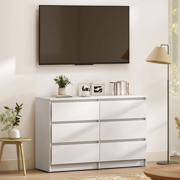 Large 6-drawer chest of drawers for the bedroom, white.