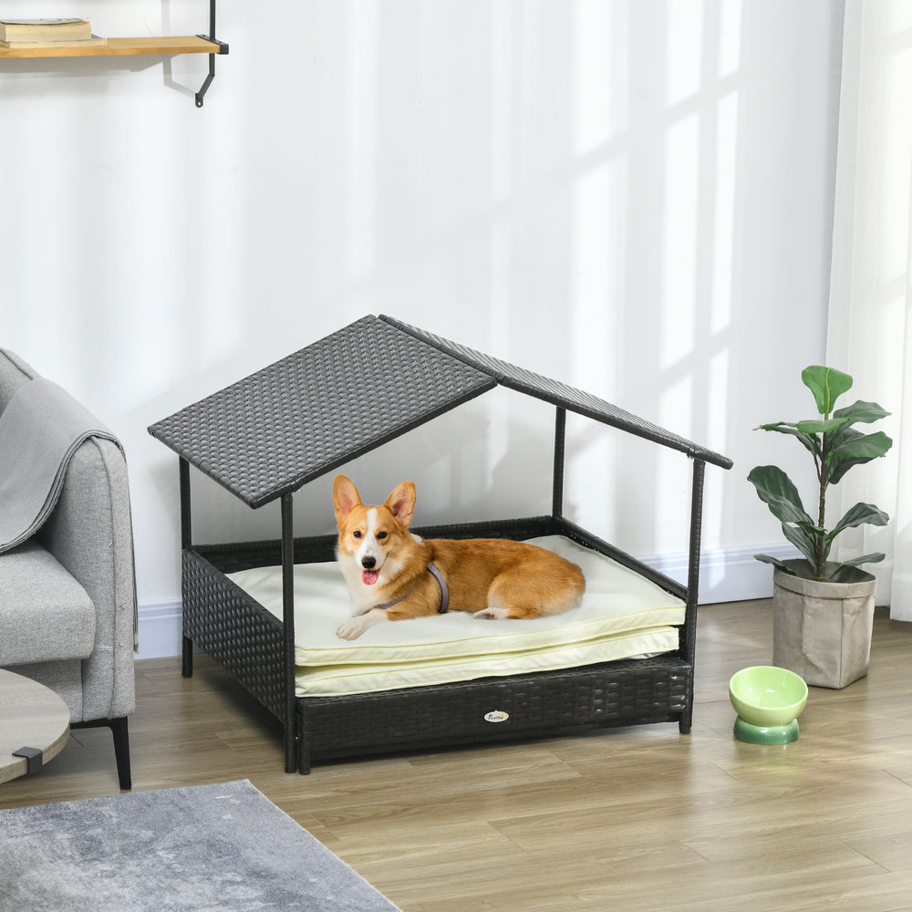 Niche d'extérieur extensible en osier avec coussin doux et housse lavable