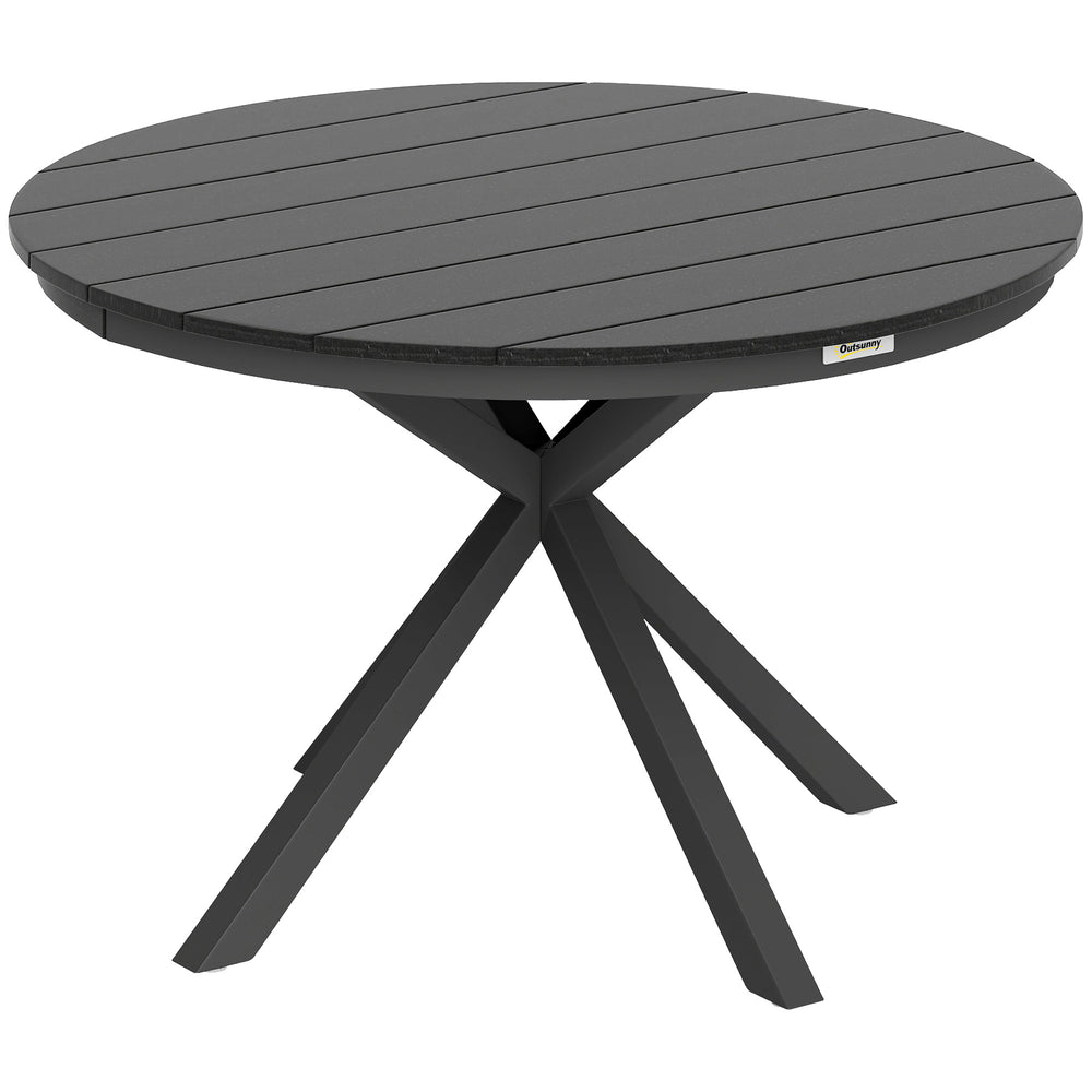 46.5" Outdoor Dining Table for 6, Round Picnic Table with Slatted Top for Balcony, Porch, Black