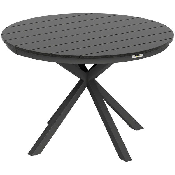 46.5" Outdoor Dining Table for 6, Round Picnic Table with Slatted Top for Balcony, Porch, Black