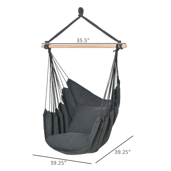 Hamac suspendu en macramé de coton avec deux coussins moelleux, gris foncé