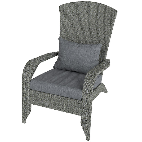 Wicker Adirondack chair with cushions, mottled grey