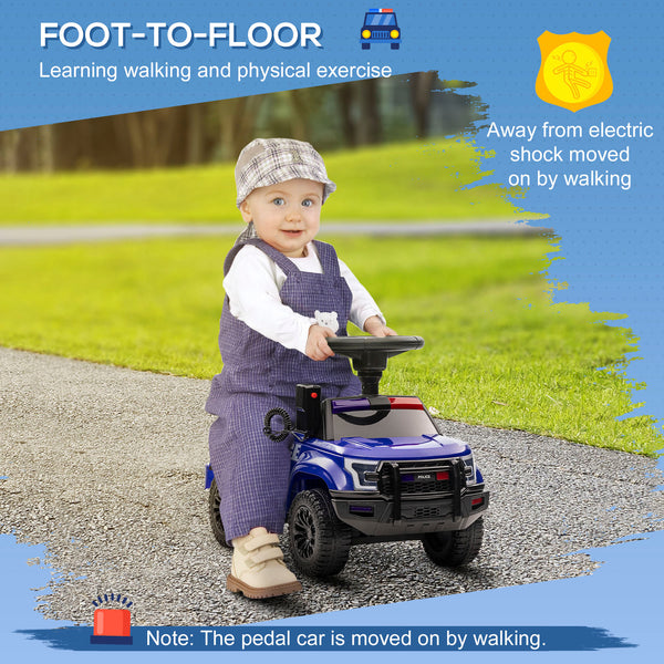 Kids Police Car with Hidden Underseat Storage, Megaphone, Blue